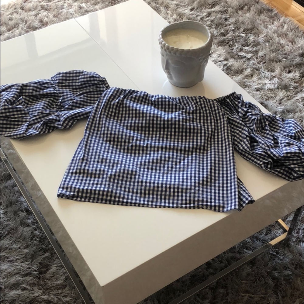 Gingham off the shoulder shirt